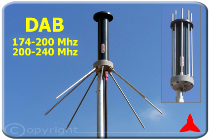 Antenna Omnidirezionale ground plane DAB 174-200mhz 200-240 Mhz protel