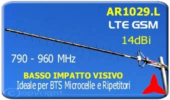Protel AR1029.L Antenna direzionale Yagi basso impatto visivo 790 960 MHz 14 dBi 4G GSM GSM-R LTE