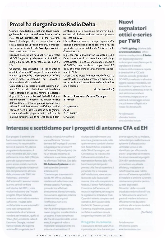 Stampa Protel Antenne Broadcast Production Magazine  05-2002