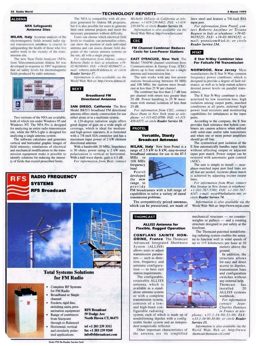 Stampa Protel Antenne Radio World Magazine  03-1999
