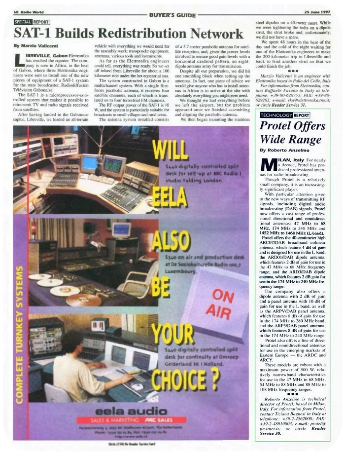 Stampa Protel Antenne Radio World Magazine  06-1997