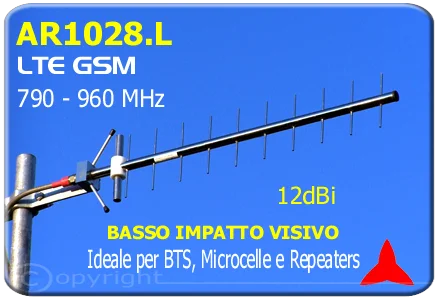 Protel AR1028.L antenna direzionale yagi basso impatto visivo 790-960 MHz 12 dBi GSM GSM-R LTE 4G